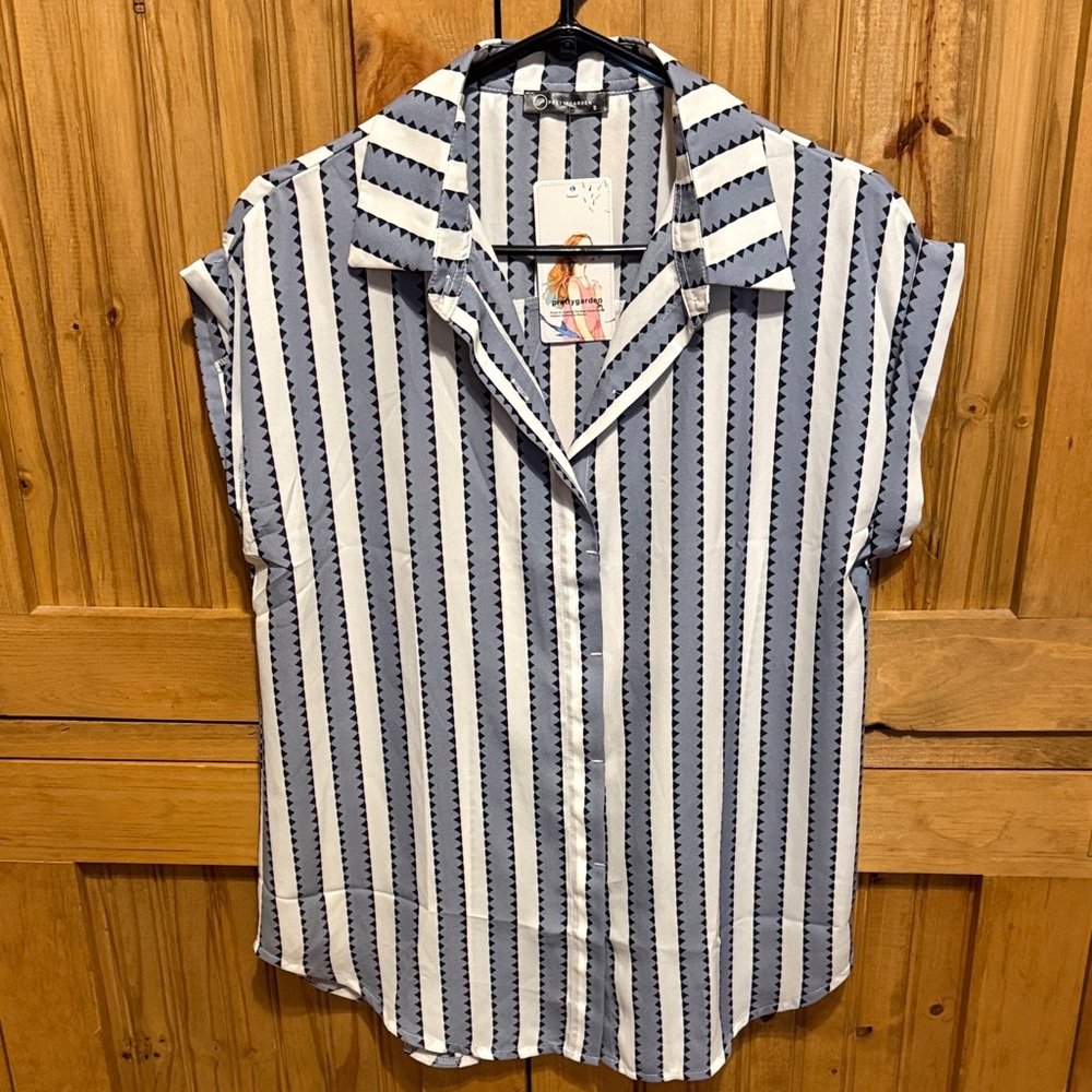 Gray and White Striped Women's Button Down Shirt